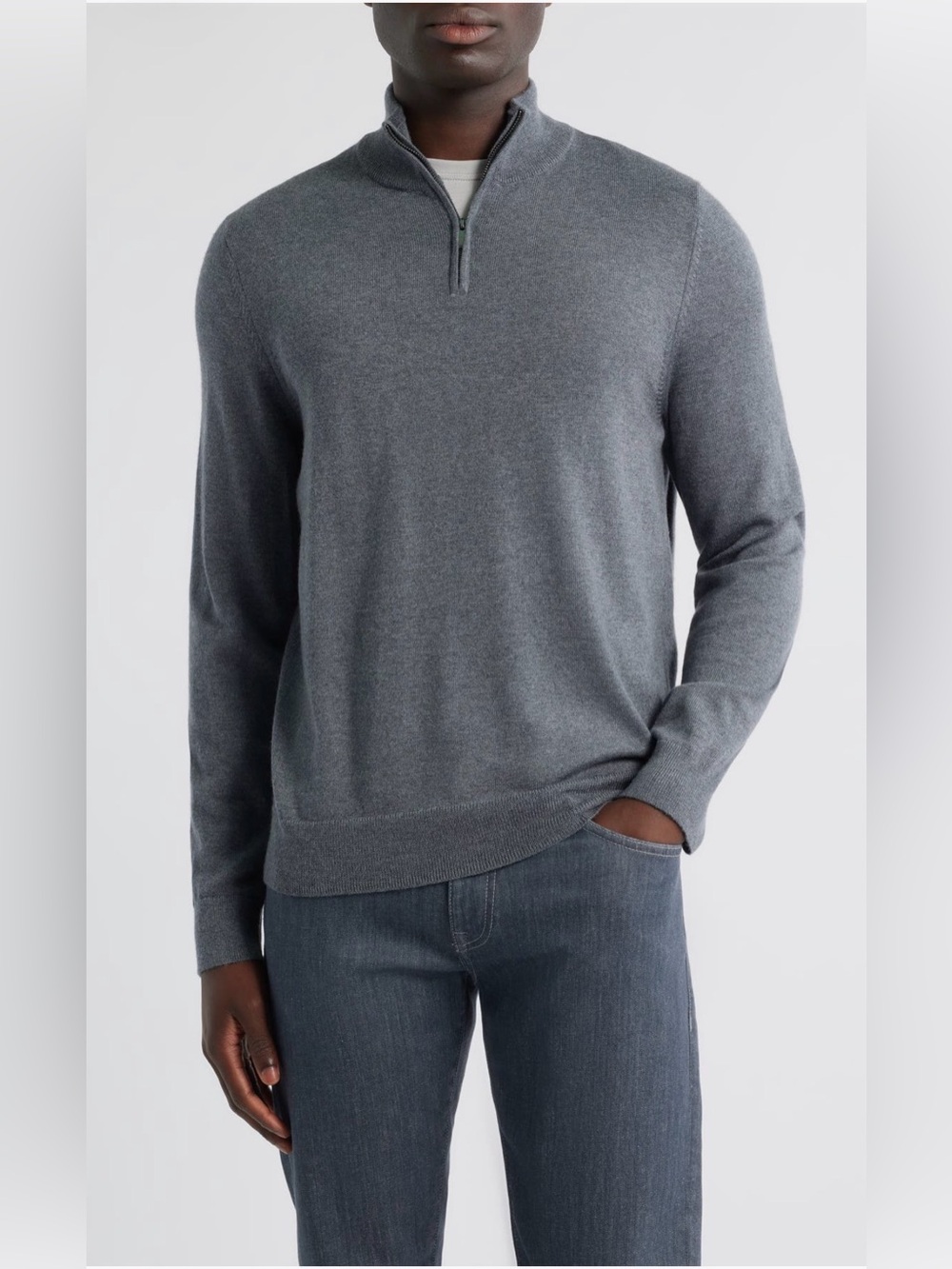 Nordstrom Grey Italian Merino Wool Quarter Zip Sweater XL